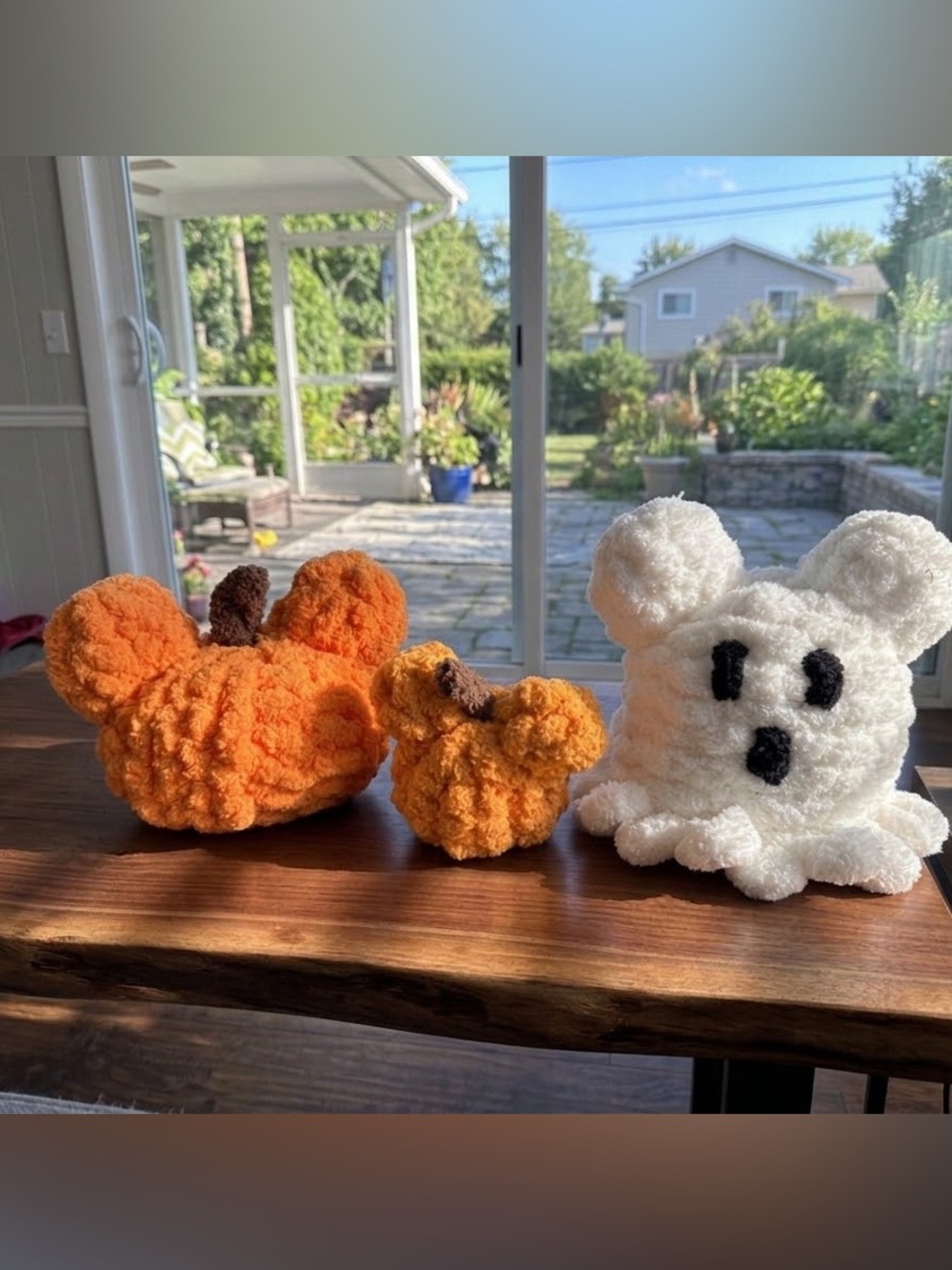 Mickey Mouse small and medium pumpkins and large ghost